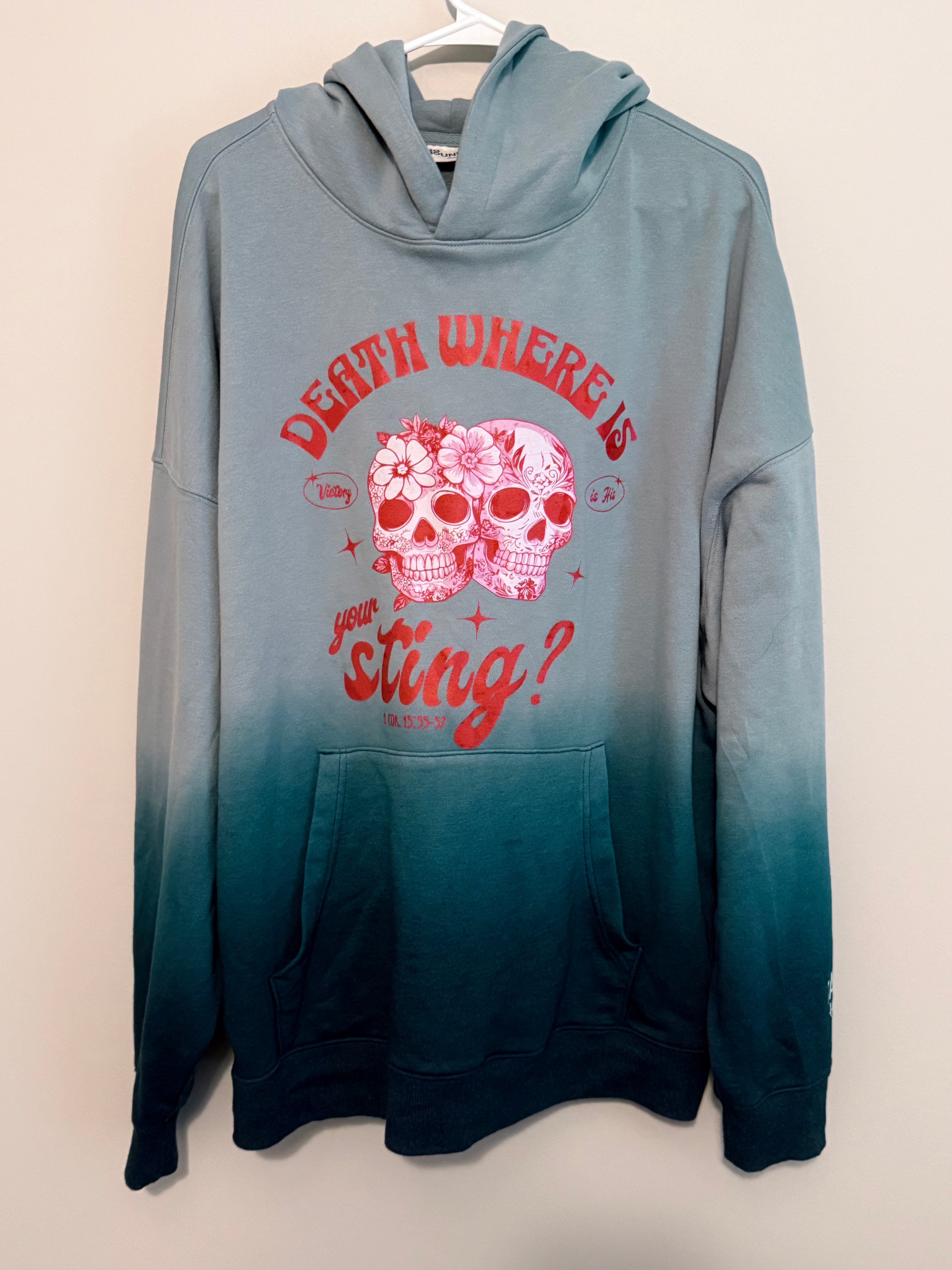 Redeemed Blue Ombre Death Where is Your Sting Hoodie