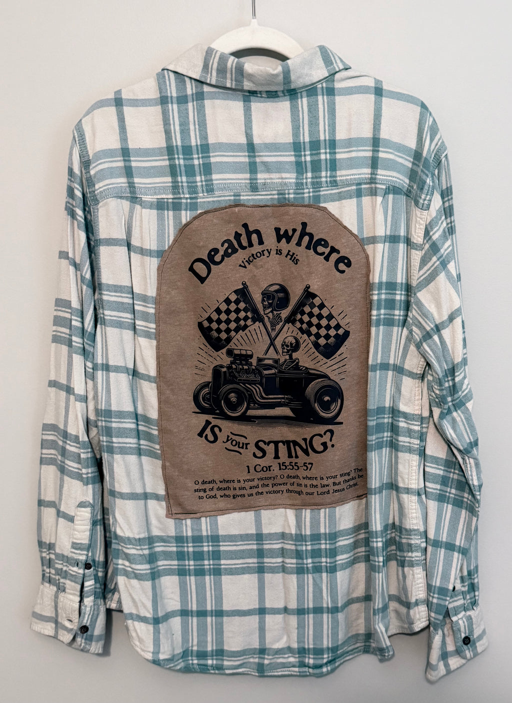 Redeemed Plaid Death Where is Your Sting Button Up